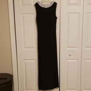 Evening dress touched waist rhinestone collar